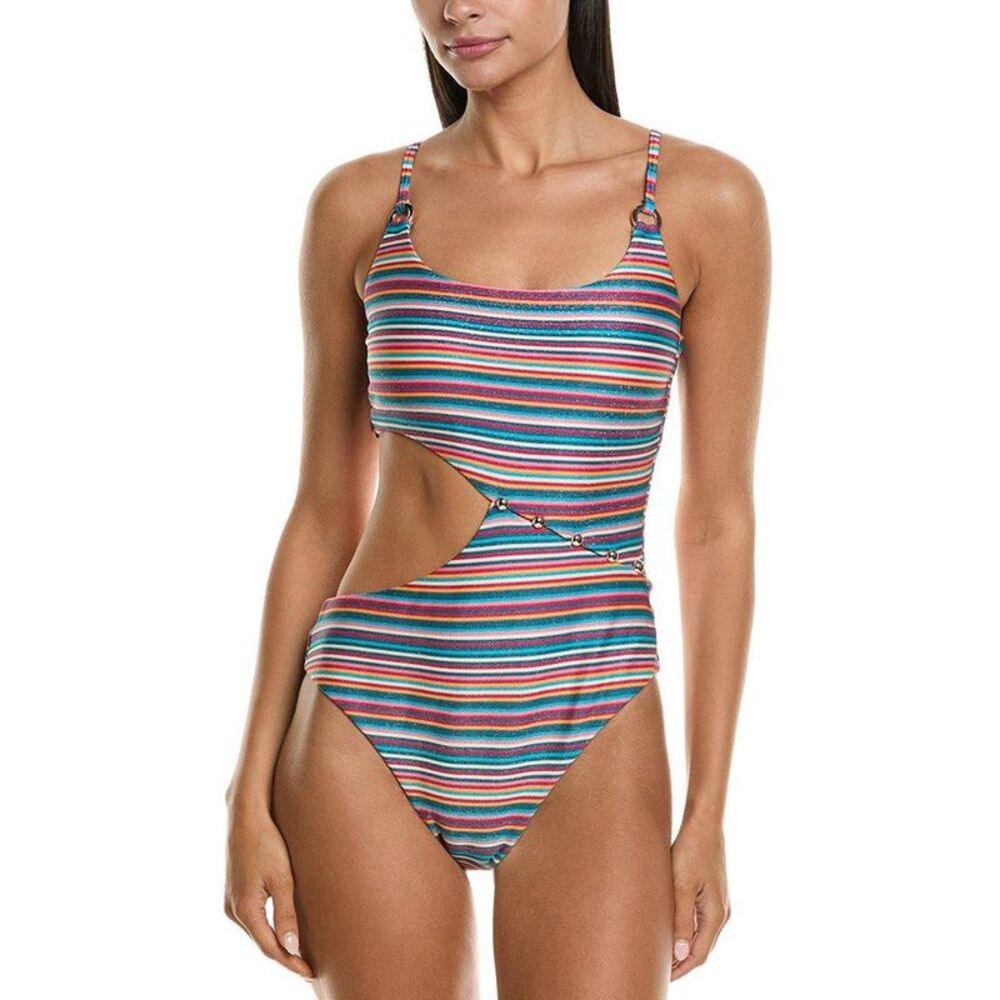 Red Carter Womens Milano Stripe One-Piece Swimsuit XL Passion Fruit Multi - NWT